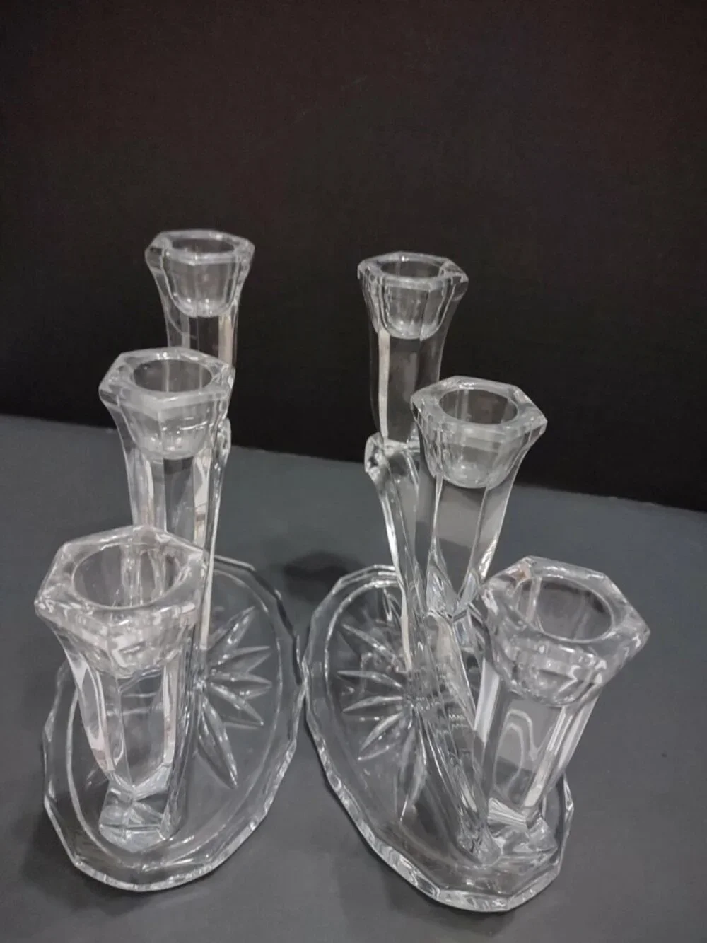 VTG Buder Bleikristall Crystal 3-Arm Candelabra Pair German Glass Candle Holder